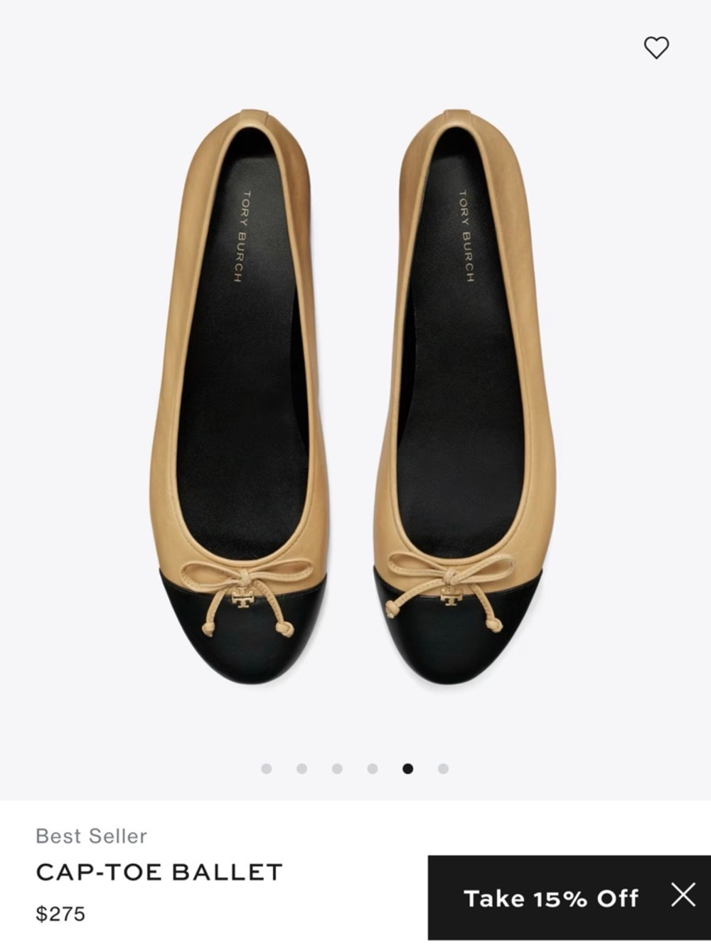Tory Burch Two-Tone Cap-Toe Ballet Flat in Beige and Black